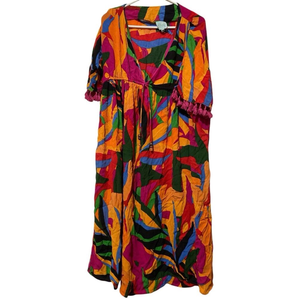 True Destinations‎ Maxi Beach Cover Dress Women Medium Colorful Bright Resort
